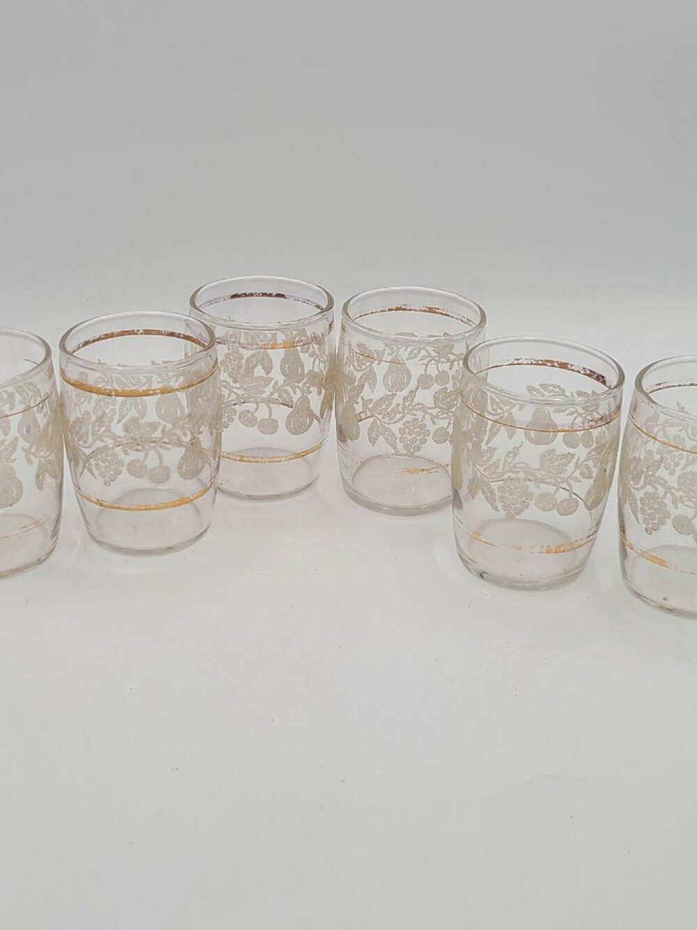 BARTLETT COLLINS "Golden Fruits" Clear FLAT JUICE GLASSES, 4oz, Grapes, Set of 6